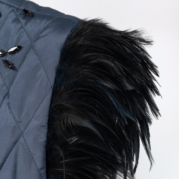 Brunello Cucinelli AW/14 Blue Quilted Silk Crystal Feather-Trim Vest - Picture 6 of 12